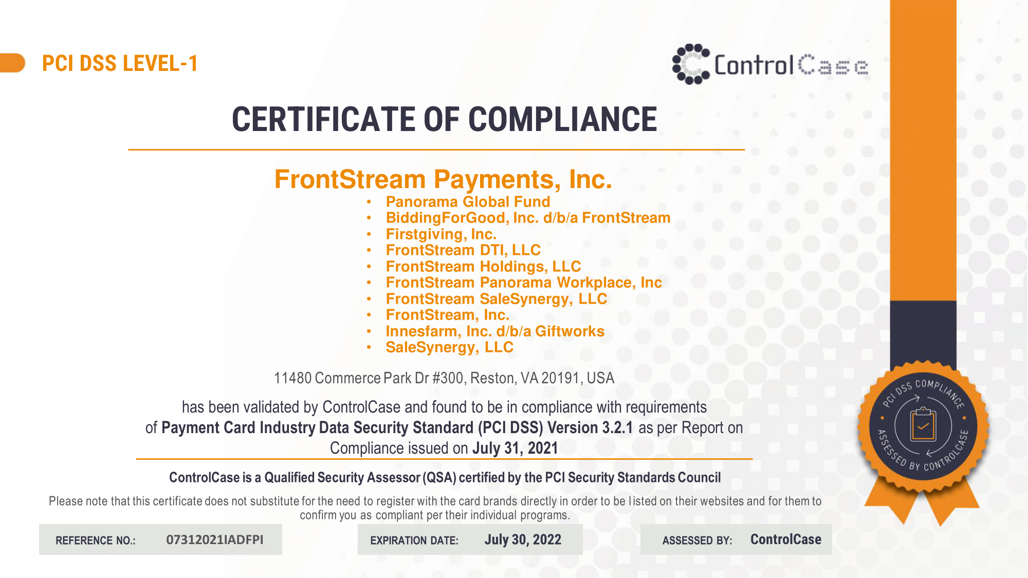 PCI_DSS_v3-2-1_COC_FrontStream_Payments_2021-1